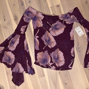 Free People Purple Floral Off-Shoulder Top